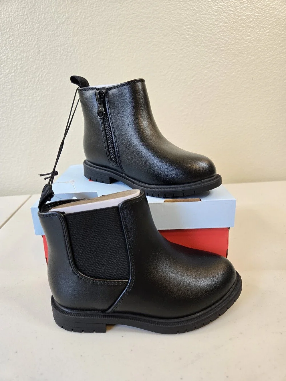 NWT Cat & Jack Black Chelsea Style Zip Ankle Boots Tanner Size 6 7 8 Little Girl